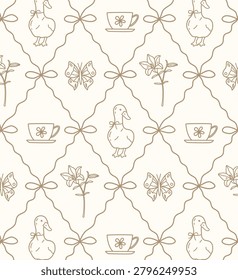Seamless cottagecore line art