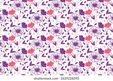 seamless cotton flower floral design, one line wrapping paper texture art, minimal modern fashion textile sketch, outline home textile print pattern, hand drawn stylish fabric

