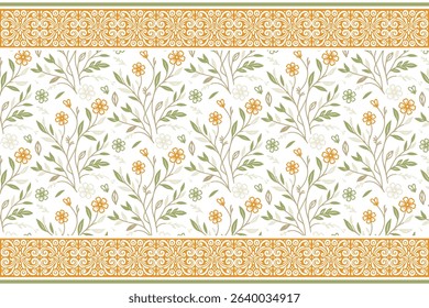 Seamless cotton flower motif in outline style. Repeating pattern for fashion fabric and stylish product packaging.

