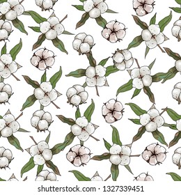 Seamless cotton flower pattern with floral elements. Endless texture for season summer design