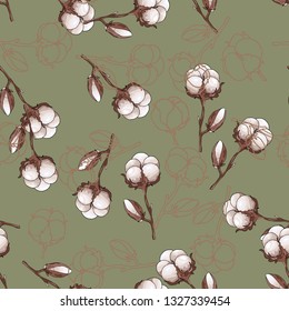 Seamless cotton flower pattern with floral elements. Endless texture for fabric