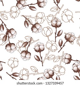 Seamless cotton flower pattern with floral elements. Endless texture for fabric