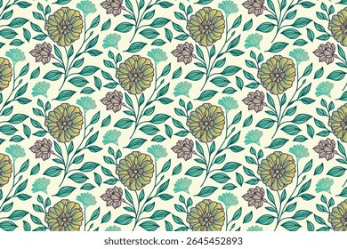 Modelo inconsútil del bosquejo de la flor del algodón con las líneas botánicas modernas y el estilo abstracto para el desgaste de las mujeres y las hojas que envuelven

