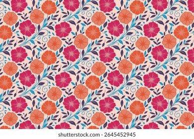seamless cotton flower texture with minimal leaf design and trendy floral shapes for table top covers and wrapping

