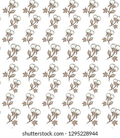 Seamless cotton pattern on white background. Ideal for wrapping paper, greeting cards, textile, wallpapers and decorations.
