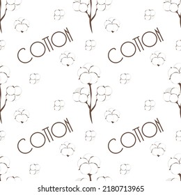 Seamless cotton pattern. Seamless cotton vector with brown lines on white background for home textile print.