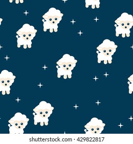 Seamless counting sheep spring night kids sweet dreams theme illustration background pattern in vector