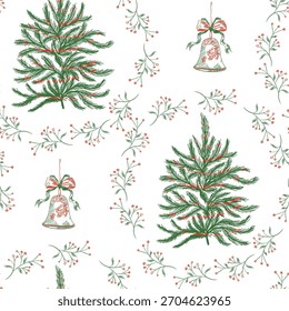Seamless Countryside Pattern with Houses and Trees. Vintage Toile de Jouy Pattern 
