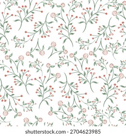 Seamless Countryside Pattern with Houses and Trees. Vintage Toile de Jouy Pattern 