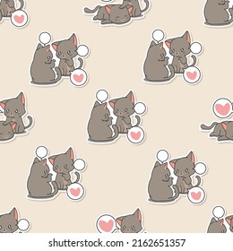 Seamless couple cat cartoon sticker pattern