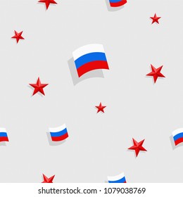 Seamless Cover Design with 3D style Elements, Russian Flag, Red Soviet Star, 9 of May Creative Art