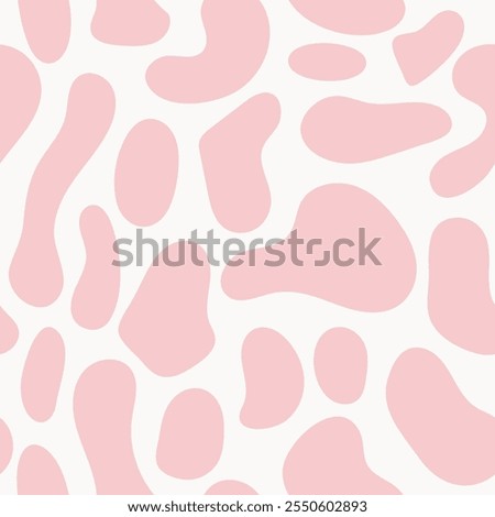 Seamless cow or dalmatian spot pattern with bold pink shapes on white. Ideal for wallpaper, textiles, and creative decor. High quality vector artwork with a unique style.