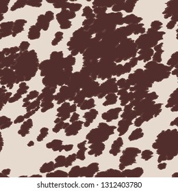 Seamless cow or horse print pattern design with big brown spots. Vector animal textured pattern with brown spots on light beige background. Cowhide vector pattern.