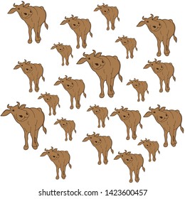 Seamless cow pattern. Animal orange background with cute cows and flowers. Vector illustarion