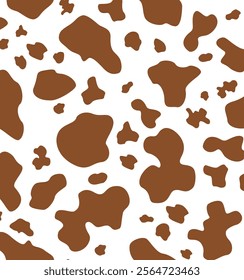 Seamless cow pattern. Cow background, cow skin pattern. Cow texture with random brown vector shapes on a white background