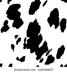 Seamless Cow Pattern With Black Spots On A White Background. Vector Animal Print Textured Pattern.