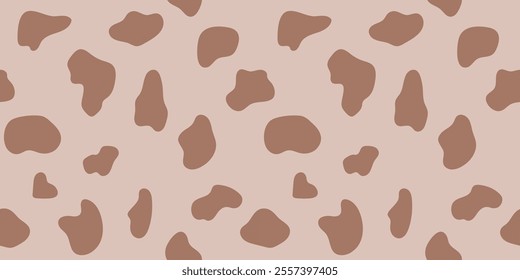 Seamless cow print pattern, animal skin in pastel brown, mocha color background for textile, wrapping paper, fabric, cover, wallpaper. Vector