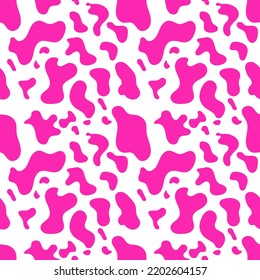 Seamless cow spots drawing.  Seamless vector animal print in pink for fabric or paper.