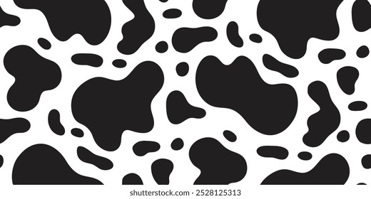 Seamless Cow Spots Pattern – Black and White Animal Print Design, Ideal for Fabrics, Textiles, Wallpapers, and Creative Backgrounds. Perfect for Farm-Themed Projects or Trendy Fashion Designs