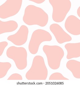 Seamless cow texture pattern, Pink animal skin pattern. Random spots hand-drawn design. Vector illustration. For printing on fabric. Abstract art.