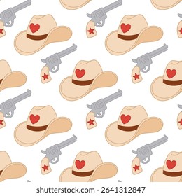 Seamless cowboy hat and revolver pattern