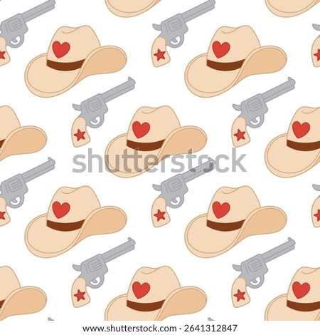 Seamless cowboy hat and revolver pattern