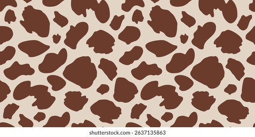Seamless cowhide pattern with rustic brown and cream spots, ideal for wallpapers, textiles, and countryside-inspired designs. Perfect for backgrounds, wrapping, and decor projects