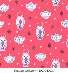 Seamless cozy scandinavian pattern. Vector background with different elements. Design for prints, shirts and posters.