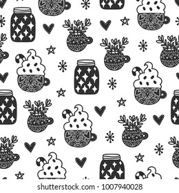 Seamless cozy scandinavian pattern. Vector background with different elements. Design for prints, shirts and posters.