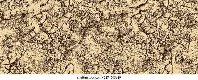 Seamless Crack Texture. Cracked Soil. Monochrome Vector Realistic Background Pattern.