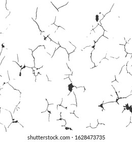 Seamless cracks pattern in black and white colors. Vector illustration of painting cracks or old textured surface. Grunge monochrome background for your own project. EPS 10 file.