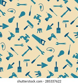 Seamless craftsman tools pattern in two solid colors