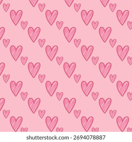 Padrão de coração de giz de cera no fundo do pastel. Padrão romântico sem emenda com corações de lápis cor-de-rosa desenhados à mão em um fundo pastel macio, perfeito para o Dia dos Namorados ou projetos de design bonitos.