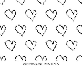 Seamless crayon pattern with hearts. Minimalistic Romantic background with love symbol. Chalk drawn sketch tender hearts on chalkboard backdrop.