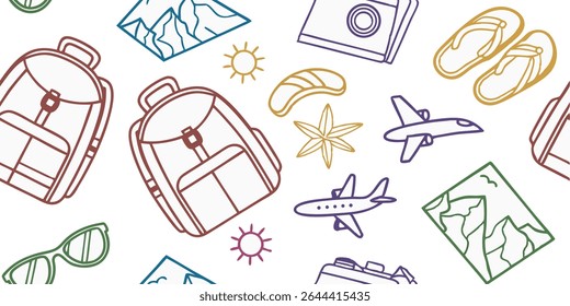 seamless crayon style pattern of travel elements