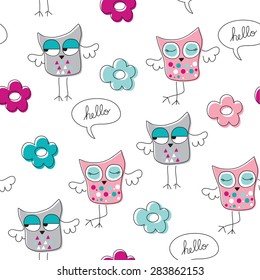 seamless crazy owls vector illustration