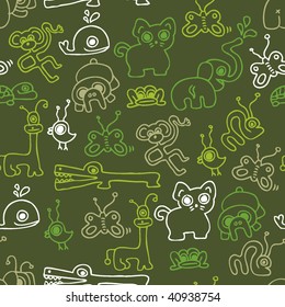 Seamless crazy zoo animals pattern in vector
