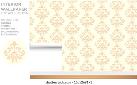Seamless cream brown background. Vintage pattern heraldic style. Retro victorian. Ornament in damascus style. Can use for textile, fabric,fashion,wrapping,packaging.