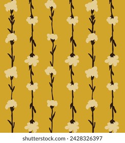 Seamless Cream Flower Mustard Background Pattern