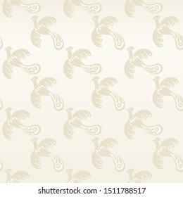 seamless cream vintage pattern; classic repeat pattern with a fabulous flying bird, peacock, pheasant