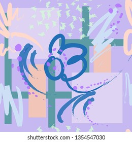Seamless creative background in doodles art style. Abstract floral pattern with hand drawn texture and floral elements. For textile, cover, wallpaper, gift packaging, printing