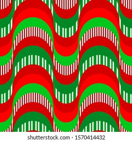 Seamless creative colorful Christmas pattern design. Wavy repetitive red and green pattern with retro waves. Vector illustration for your graphic design.
