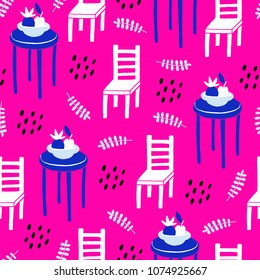 Seamless creative hand drawn pattern in modern style. Vector background with different elements. Design for prints, shirts and posters.