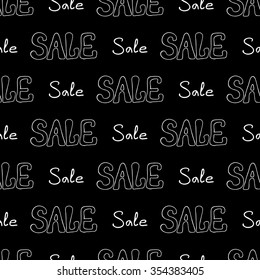 Seamless creative hand-drawn abstract pattern with sale sign in black and white colors. Vector illustration.