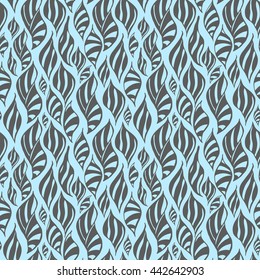 Seamless creative hand-drawn pattern of abstract elements in pale cyan and gray-brown colors. Vector illustration.