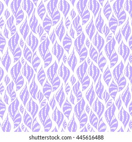 Seamless creative hand-drawn pattern of abstract elements in pale violet and white colors. Vector illustration.