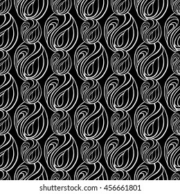 Seamless creative hand-drawn pattern of abstract elements in black and white colors. Vector illustration.