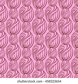Seamless creative hand-drawn pattern of abstract elements in pale pink and brown colors. Vector illustration.