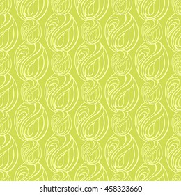 Seamless creative hand-drawn pattern of abstract elements in yellow-green and olive colors. Vector illustration.
