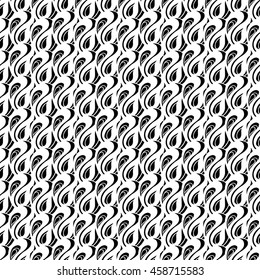 Seamless creative hand-drawn pattern of abstract elements in black and white colors. Vector illustration. 